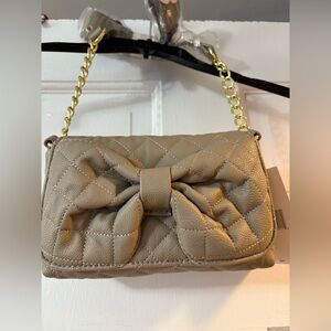 Betsy Johnson Chic Quilted Beige Bag with Gold Chain ** New